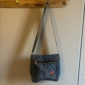Vintage Floral Embroidered Denim Adjustable Shoulder Crossbody Bag